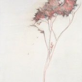 Red Wisps Encaustic and graphite on panel 16